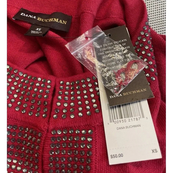 Dana Buchman Women’s XS Red Chili Pepper Rhinestone Sweater Top Sparkly NEW - Picture 4 of 9